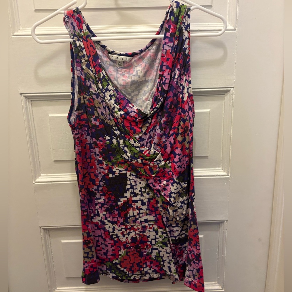 Cabi Womens Size L Style #948 Sleeveless Draped Neckline Multi Color Top Cami R2